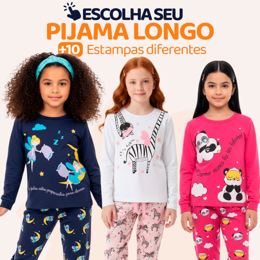 Pijama Infantil Menina Manga Longa Escolha Seu Mod