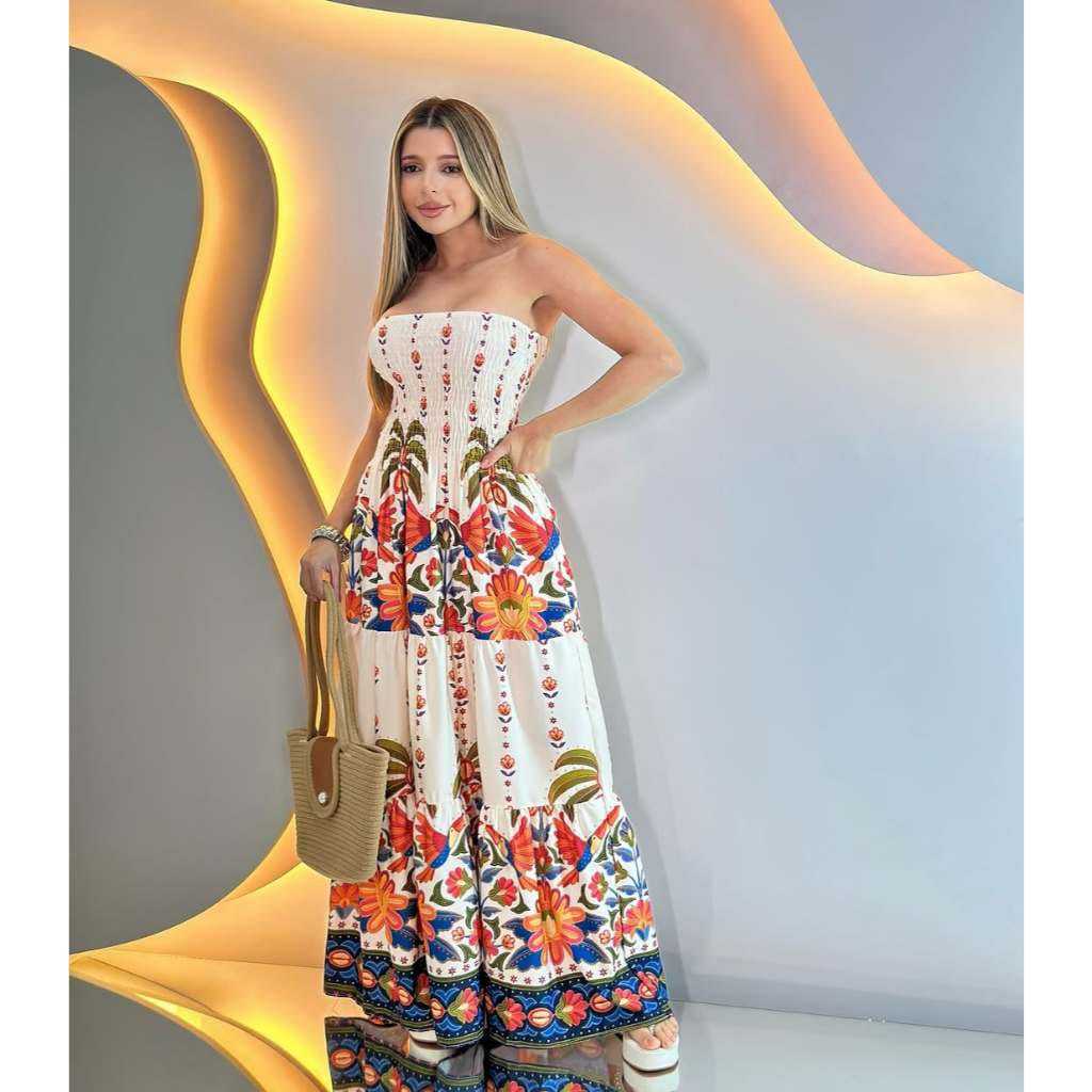 Vestido Longo feminina Tomara que Caia Con Elaste