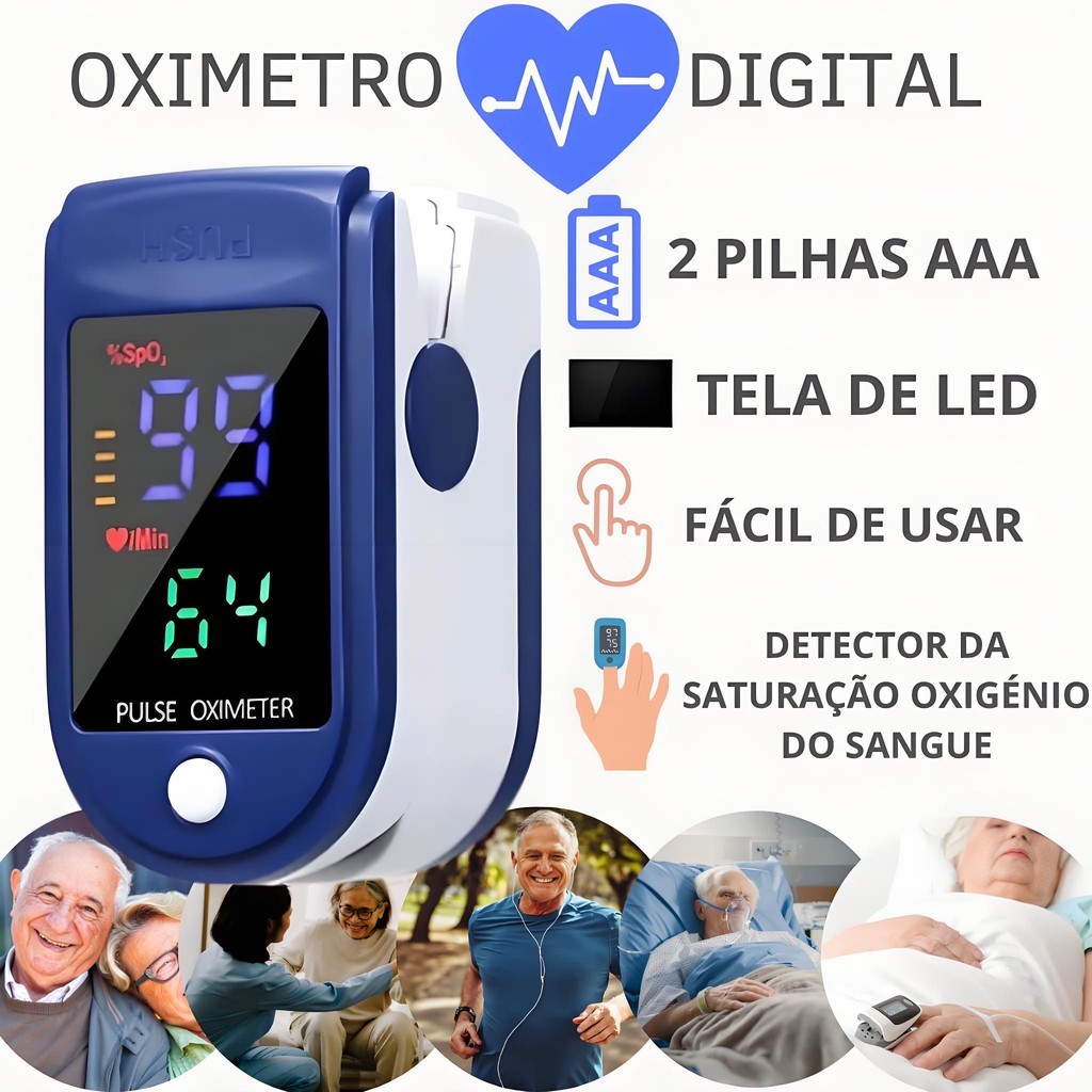 Oxímetro de pulso LED na ponta dos dedos, monitor