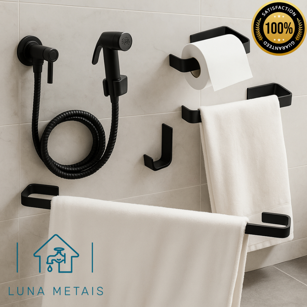 Kit Banheiro Luxo Preto Fosco | Ducha Higiênica +