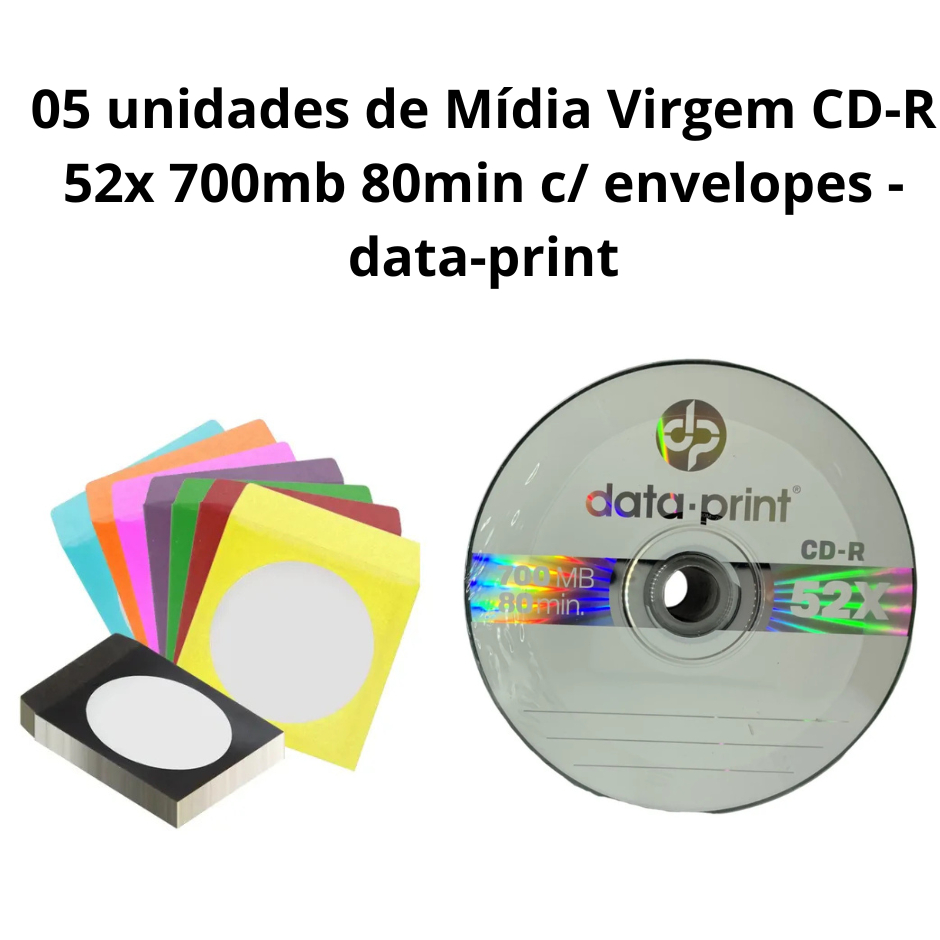 05 unidades de Mídia Virgem CD-R 52x 700mb 80min 