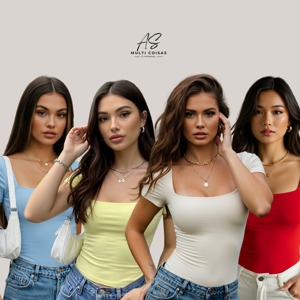 KIT COM 4 BLUSINHA BABY LOOK MANGA CURTA COM FORRO