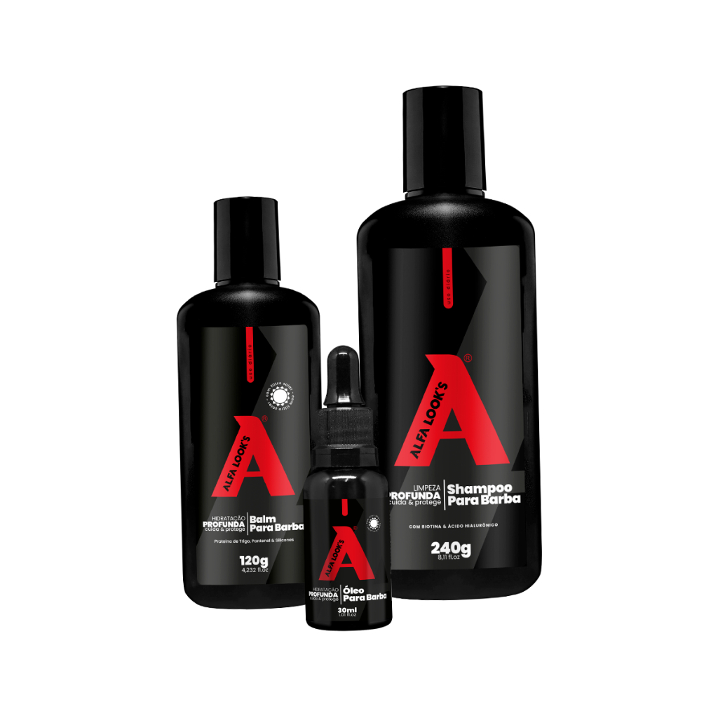 KIT COMPLETO PARA BARBA  SHAMPOO, BALM E ÓLEO ALF
