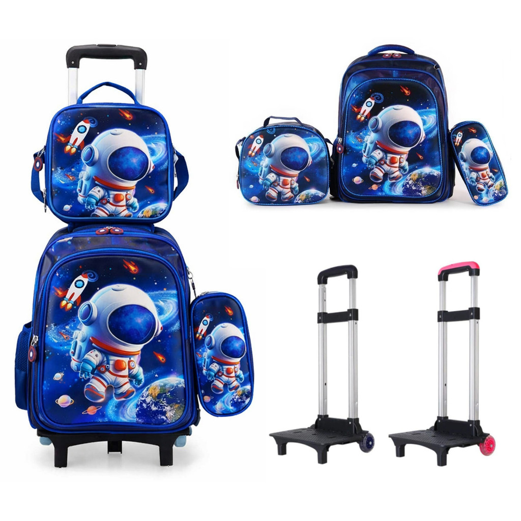 Mochila Escolar Infantil com Rodinhas + Carrinho +