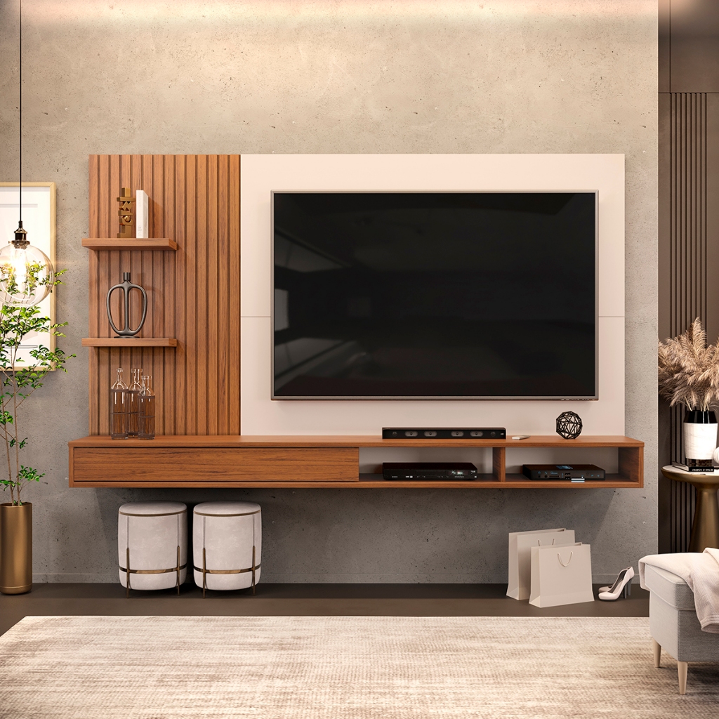 Painel para TV até 60 Polegadas Ripado com Nichos