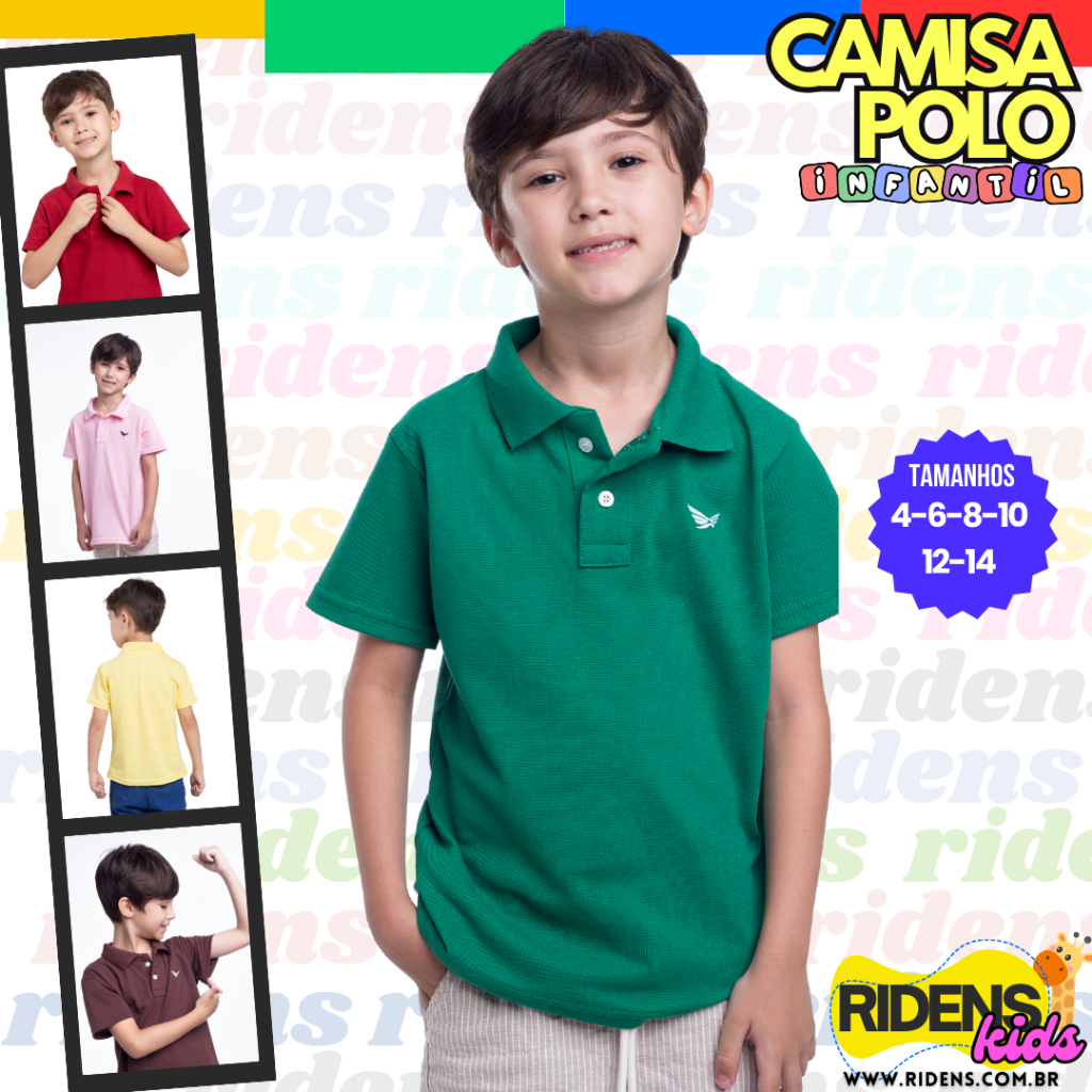 Camisa gola polo infantil tamanhos 4 ao 16 anos ma