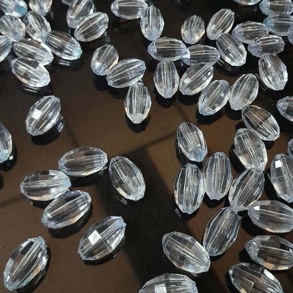 Conta Sextavada Oval 10x17mm Transparente Cores 25
