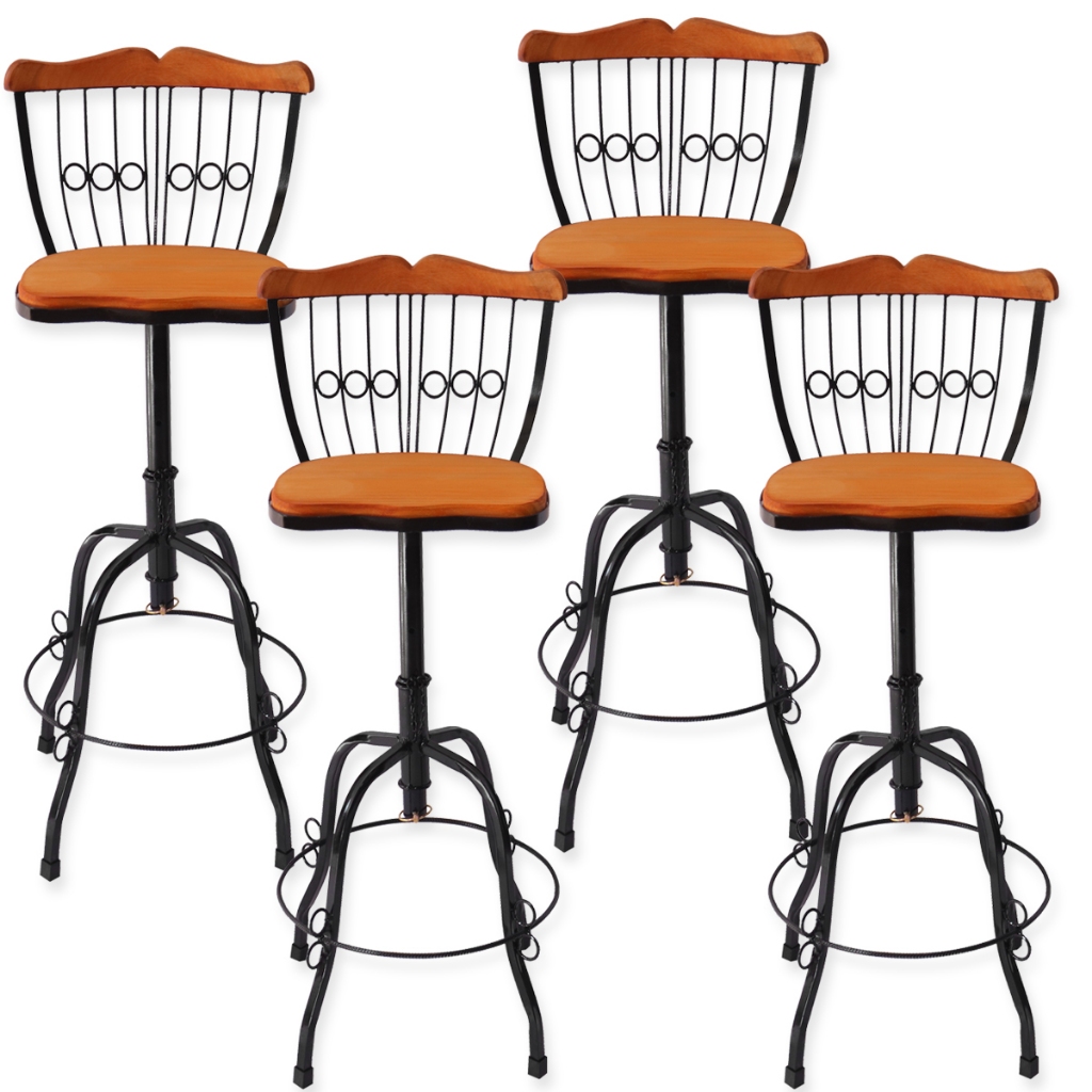 Conjunto 4 Banquetas Ferro E Madeira Regulável e 