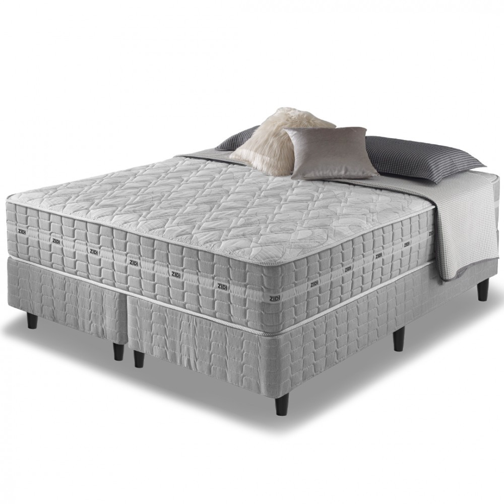 Cama Box Queen Bipartido Cinza + Colchão Molas En