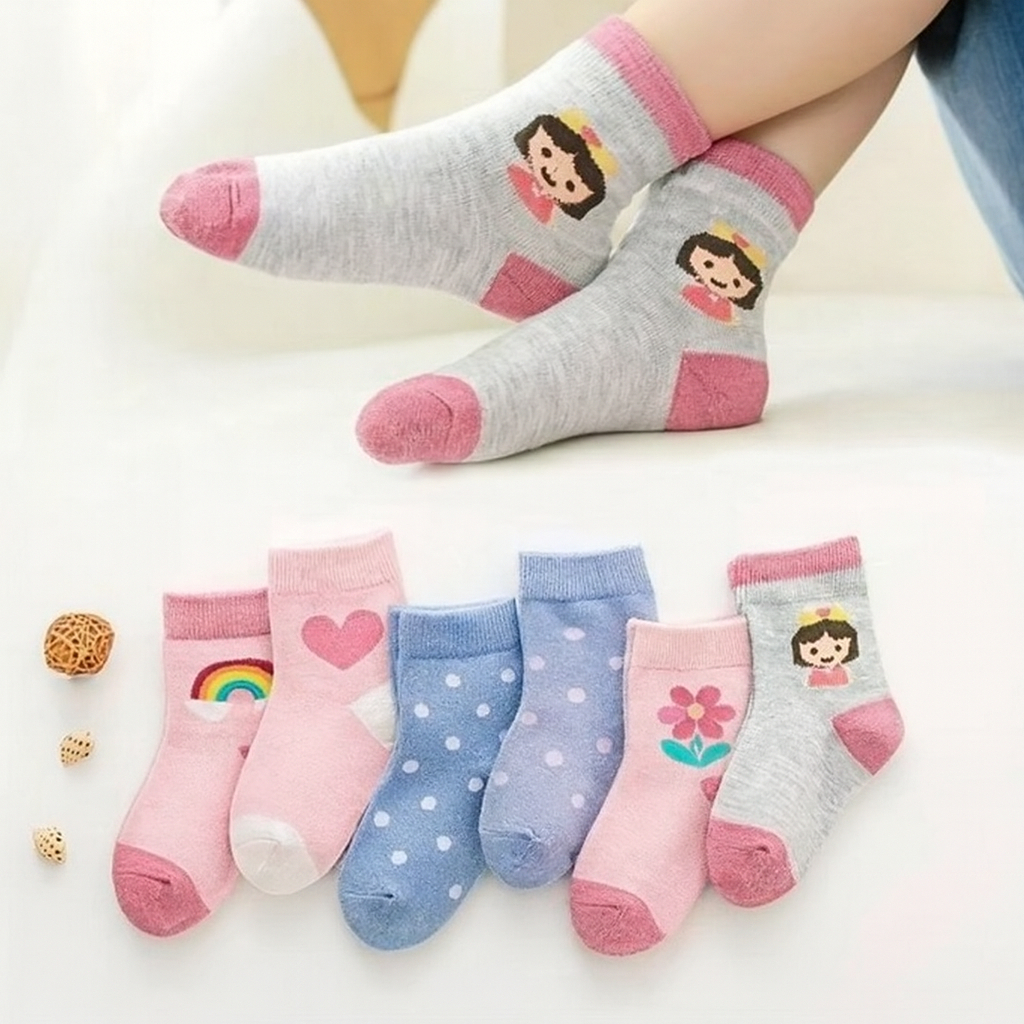 Kit 12 Pares de Meias Infantil Feminina Estampada 