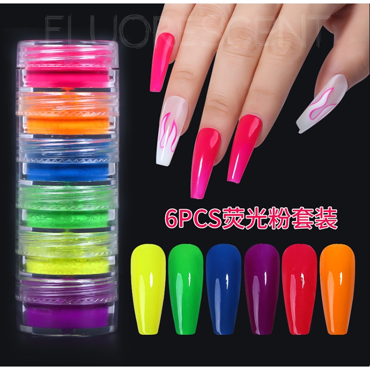Pó Neon Torre Com 6 Cores Maquiagem Fantasia Nail