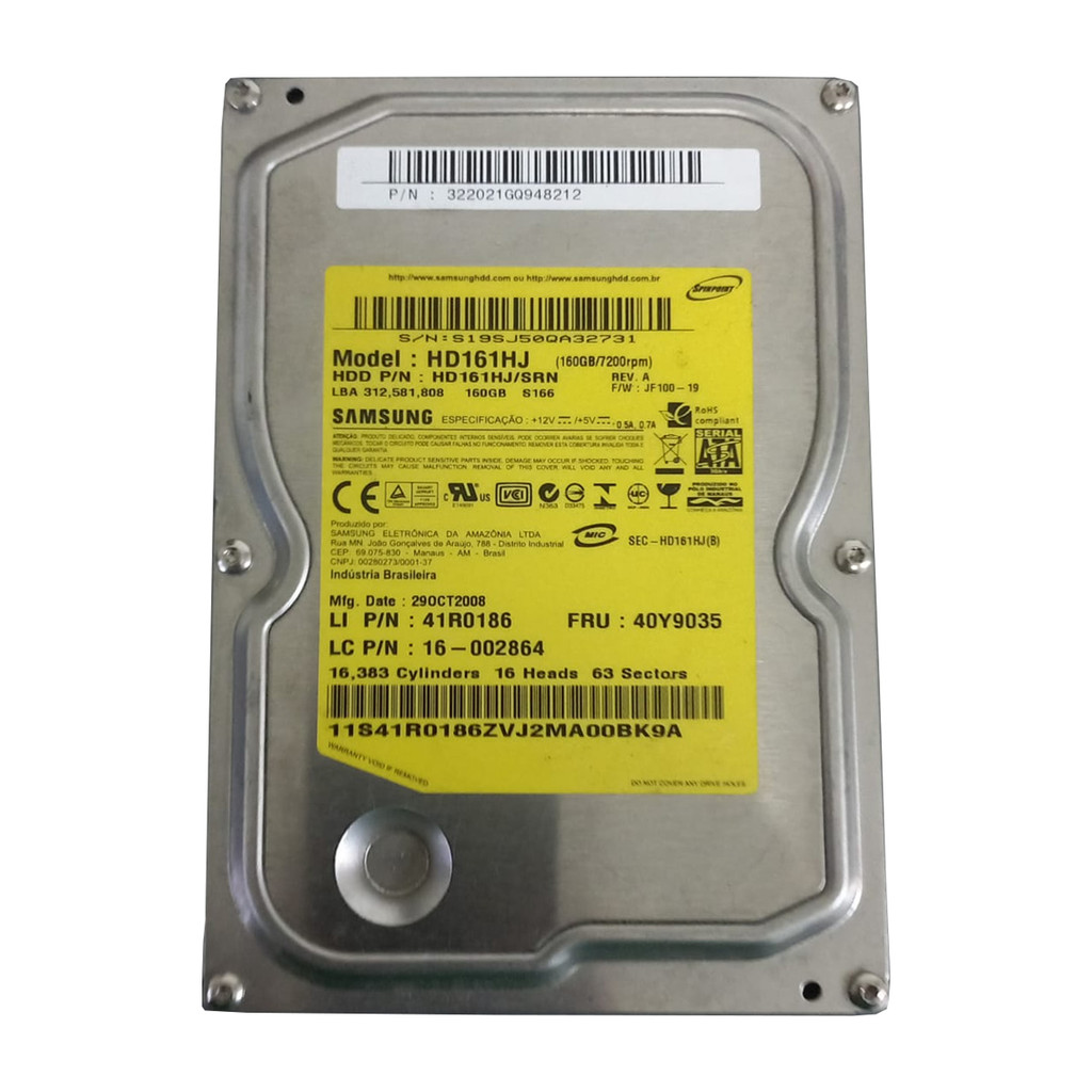 Disco Rígido Interno HD 160gb Sata Pc 3,5 Modelo 