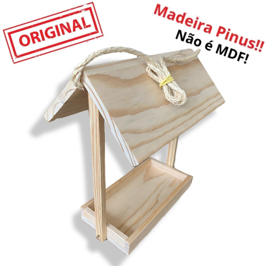 Comedouro Casinha para Pássaros em Madeira Pinus 