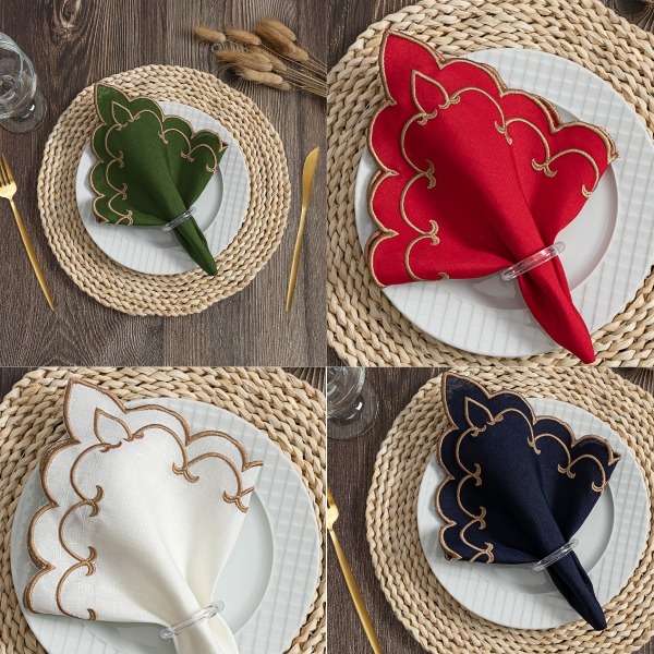 Kit Com Guardanapos Bordado Tecido Engomado 35x35c