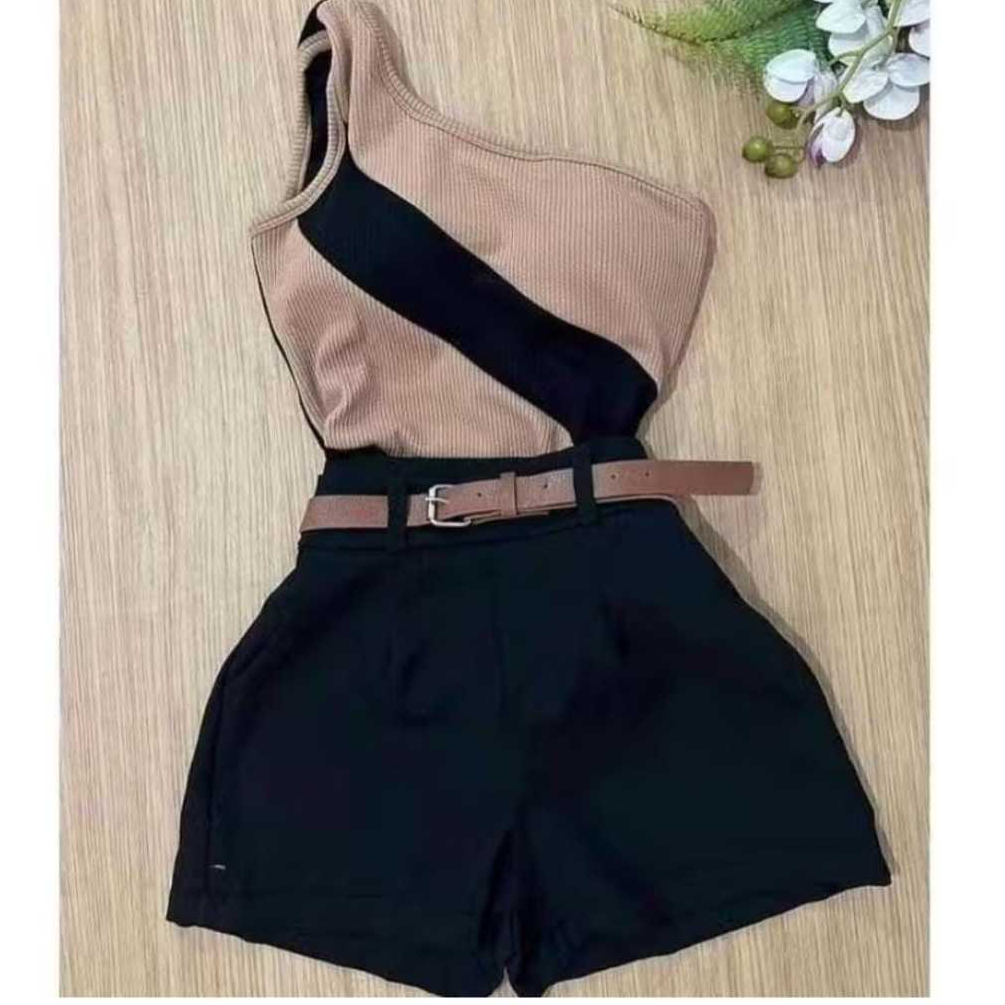 Conjunto Short Alfaiataria Com  Body Tecido Anarru