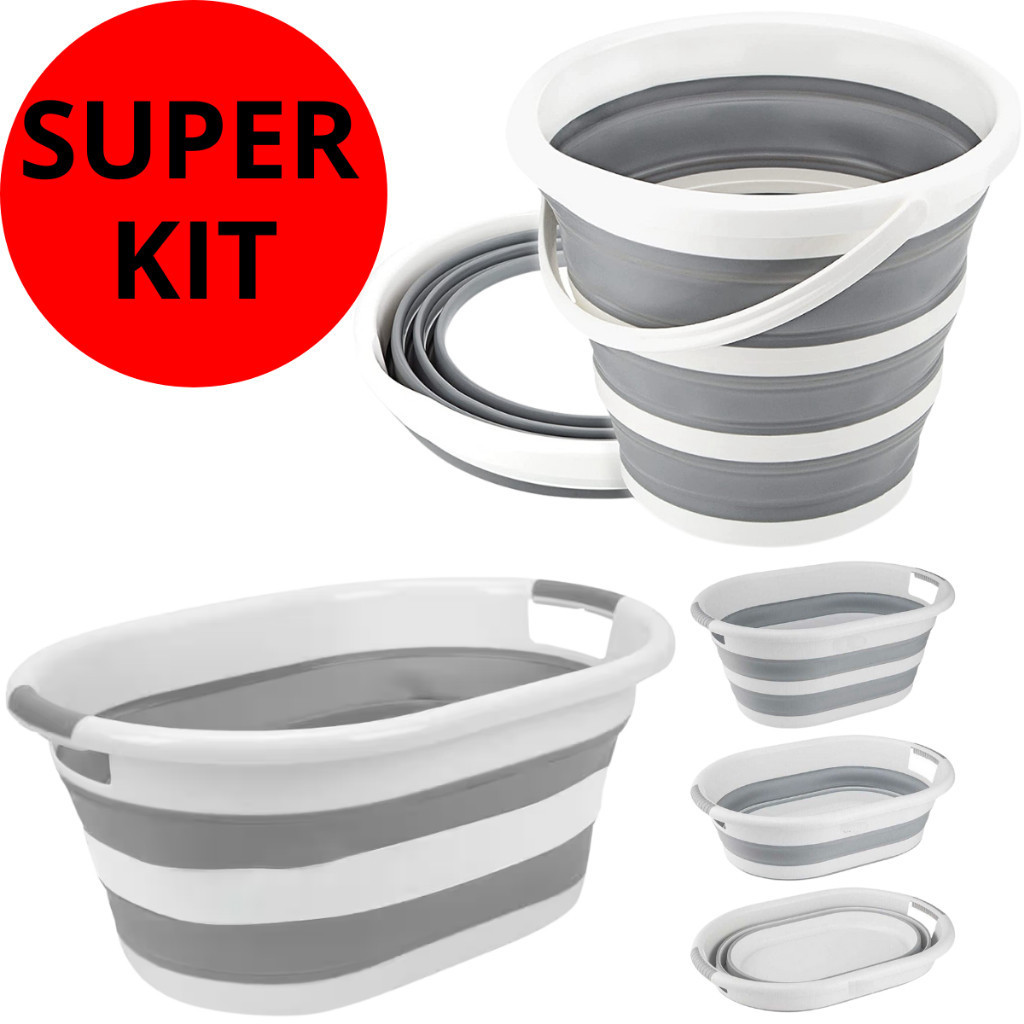 Kit Com Balde Retrátil 10 Litros E Cesto Dobráve