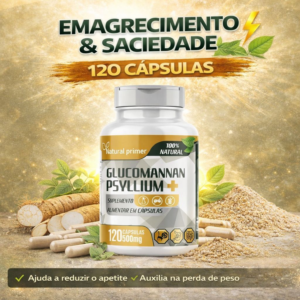 Glucomannam + Psyllium 120 Cápsulas 500mg