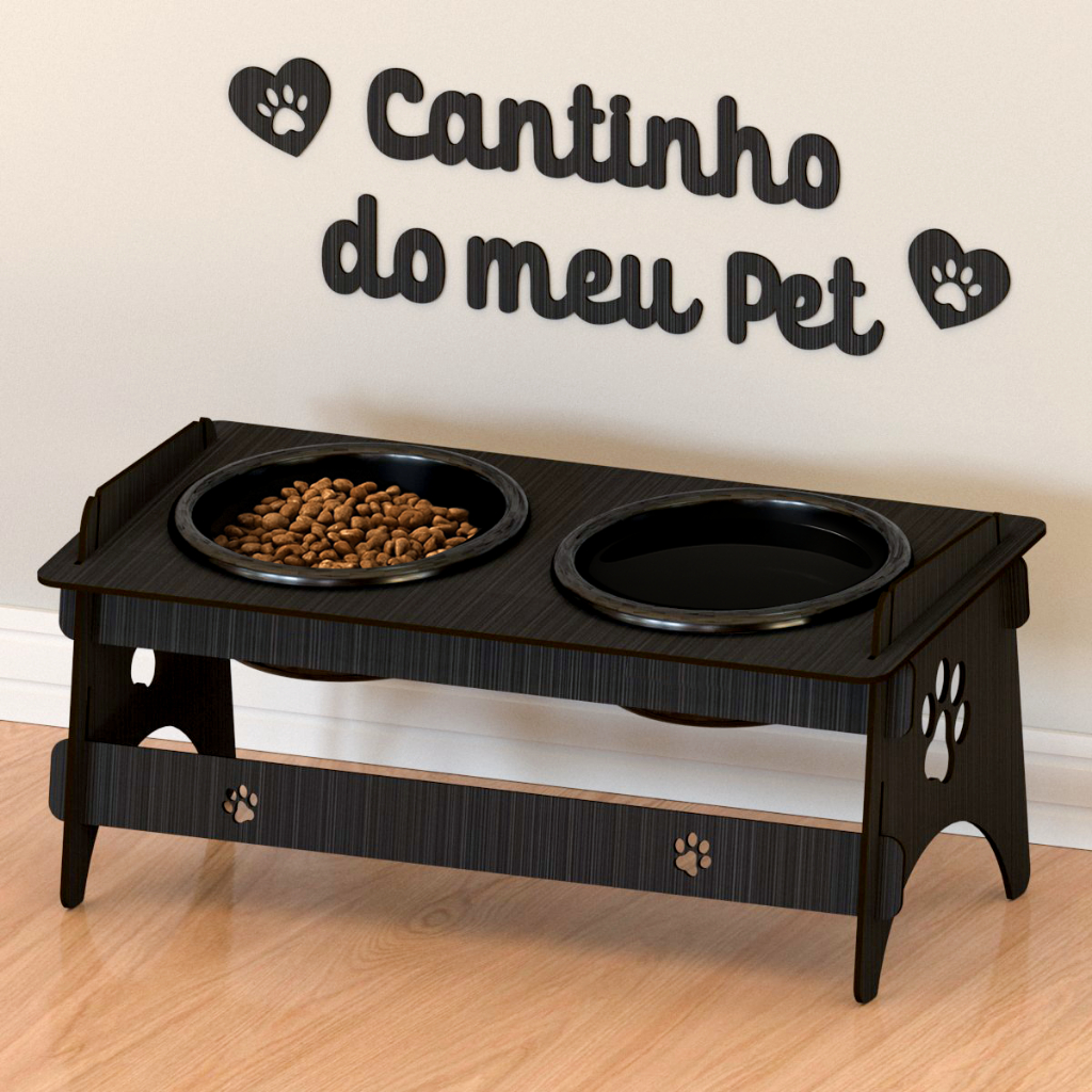 Kit Comedouro E Quadro Decorativo Para Pet Gato Ou