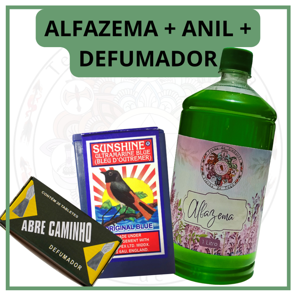 Kit Alfazema 1L, Anil, Defumador Tablete Abre Cami