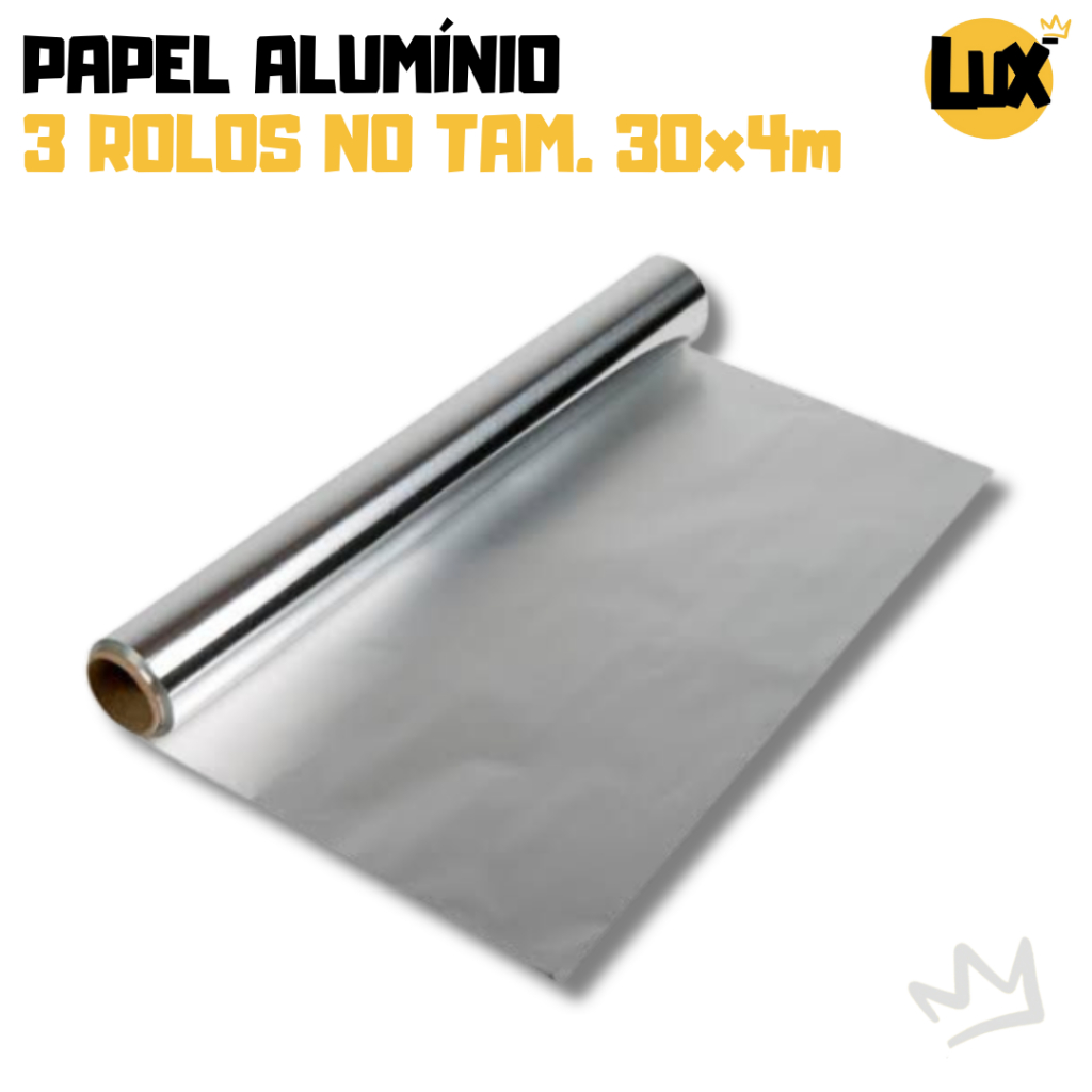 Kit 3 Rolos De Papel Alumínio 30x4m Para Cozinha 
