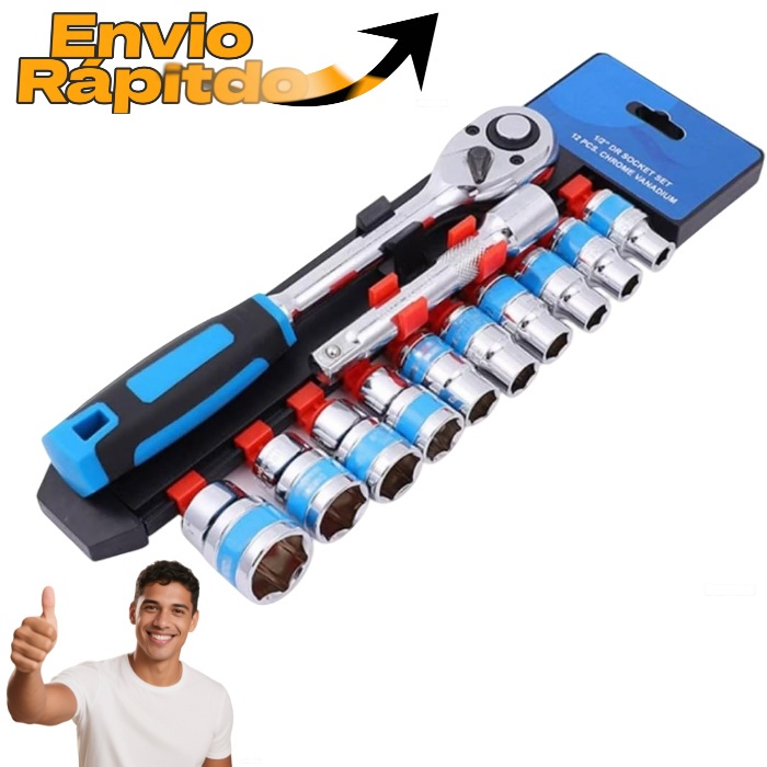 Jogo De Soquete Sextavado 1/2 Catraca 12 Peças 10