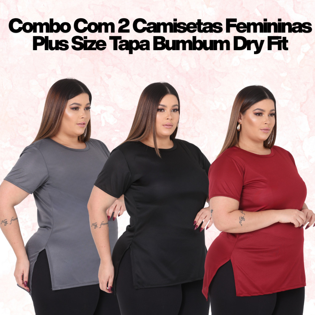 Kit 2 Camisetas Femininas Plus Size Tapa Bumbum Dr