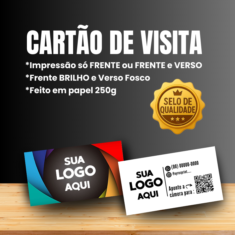 50 – 300 Cartões de Visita 230g Frente Bril