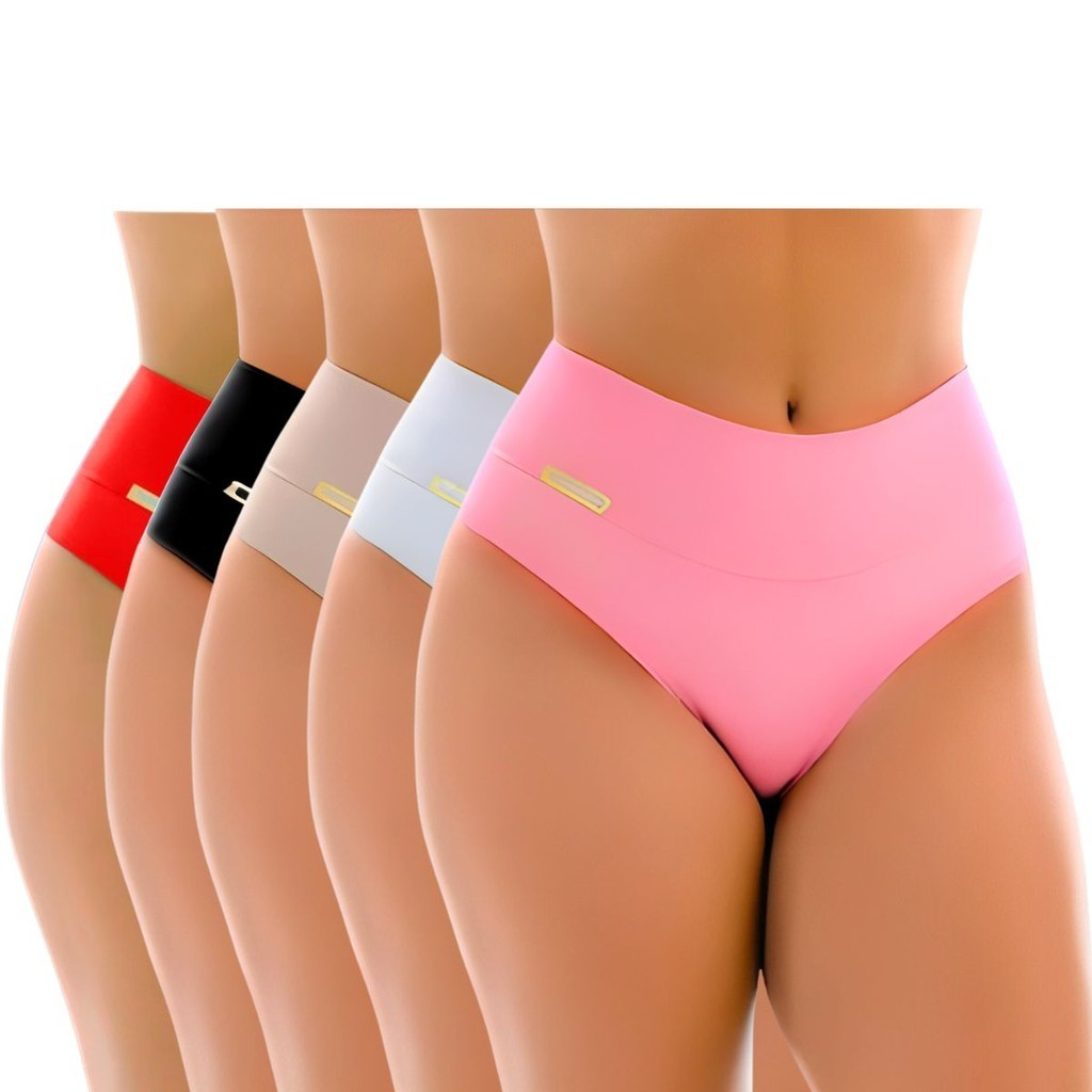 Kit 5 Calcinhas Cós Confort Feminina Seca Barriga