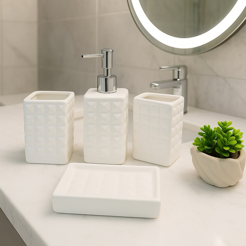 Kit Banheiro Lavabo Porta Sabonete Liquido Dispens