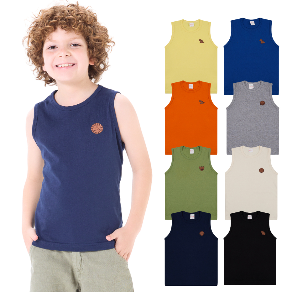 Kit 4 Regatas Infantil Menino em Meia Malha Lisa B