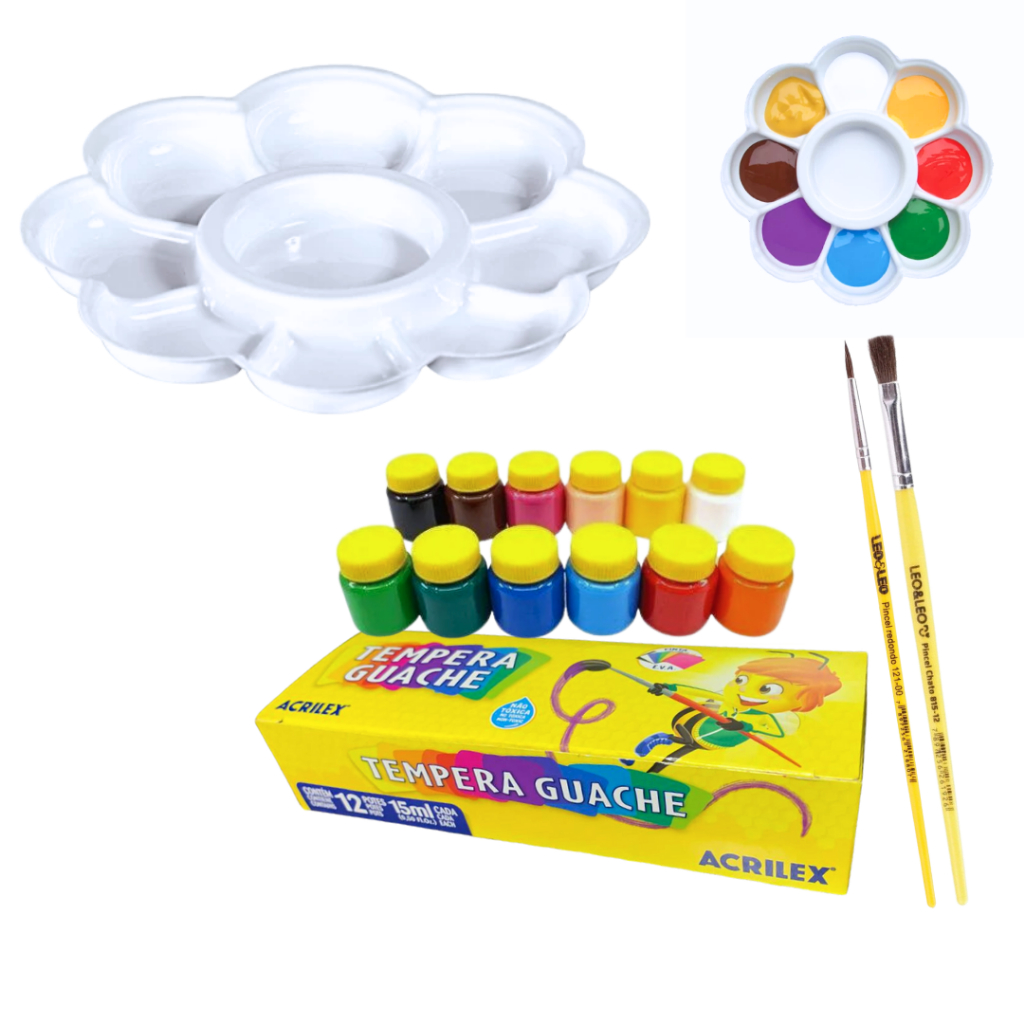 Tinta Guache Infantil 12 Cores Com Godê Flor 8 Ca