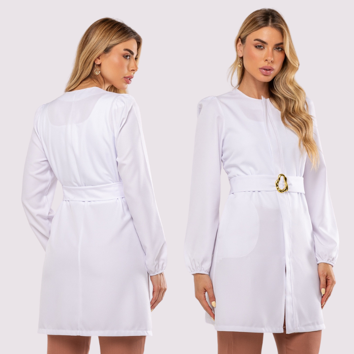 Jaleco Feminino Luxo e Com Cinto Manga Longa Bufan