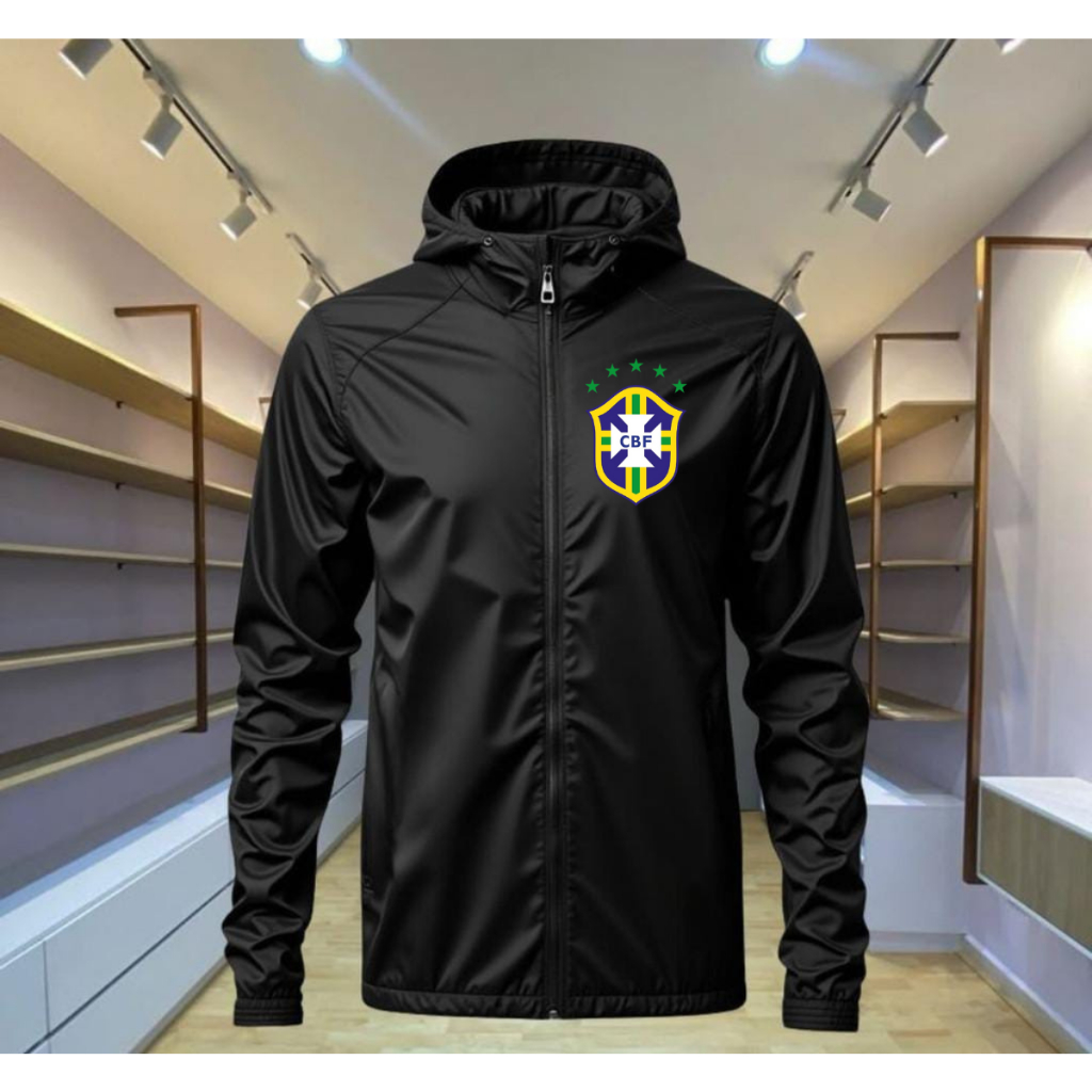 Blusa Jaqueta Corta Vento Preta Estampado Brasil C