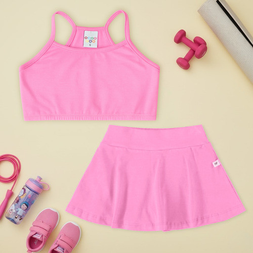 Conjunto Fitness Ginástica Menina Top E Saia Shor