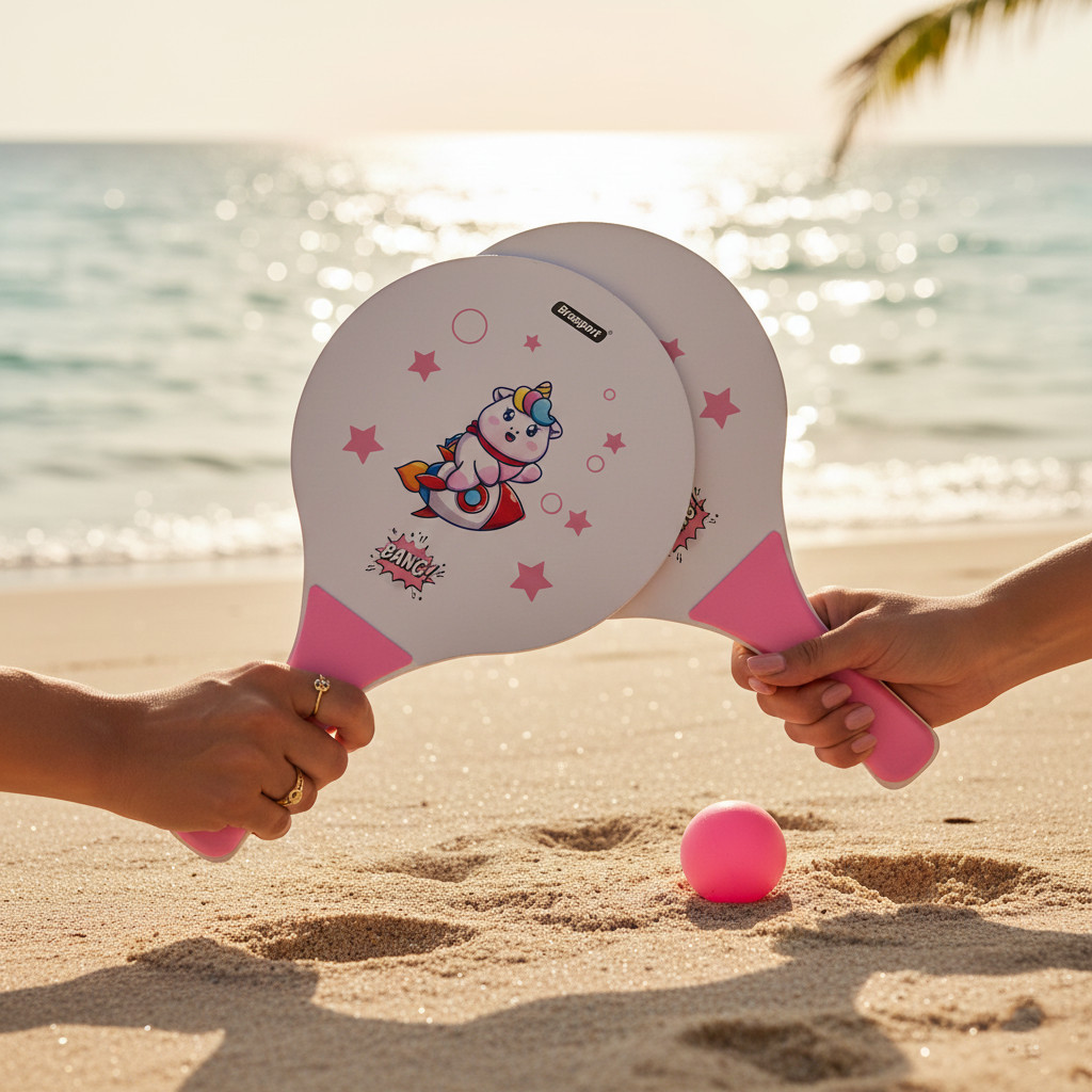 Kit Frescobol Madeira Praia Verão + Bola Borracha