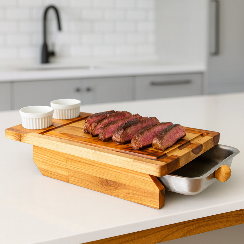 Tábua de Corte de Carne Para Churrasco Com Gaveta