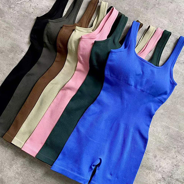 Macacão Feminino Canelado Sem Costura para Academ