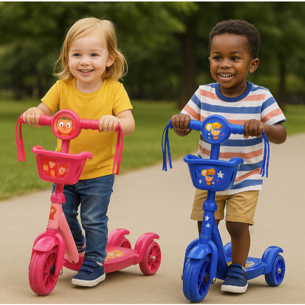 Patinete Infantil 3 Rodas com LED, Música, Cestin