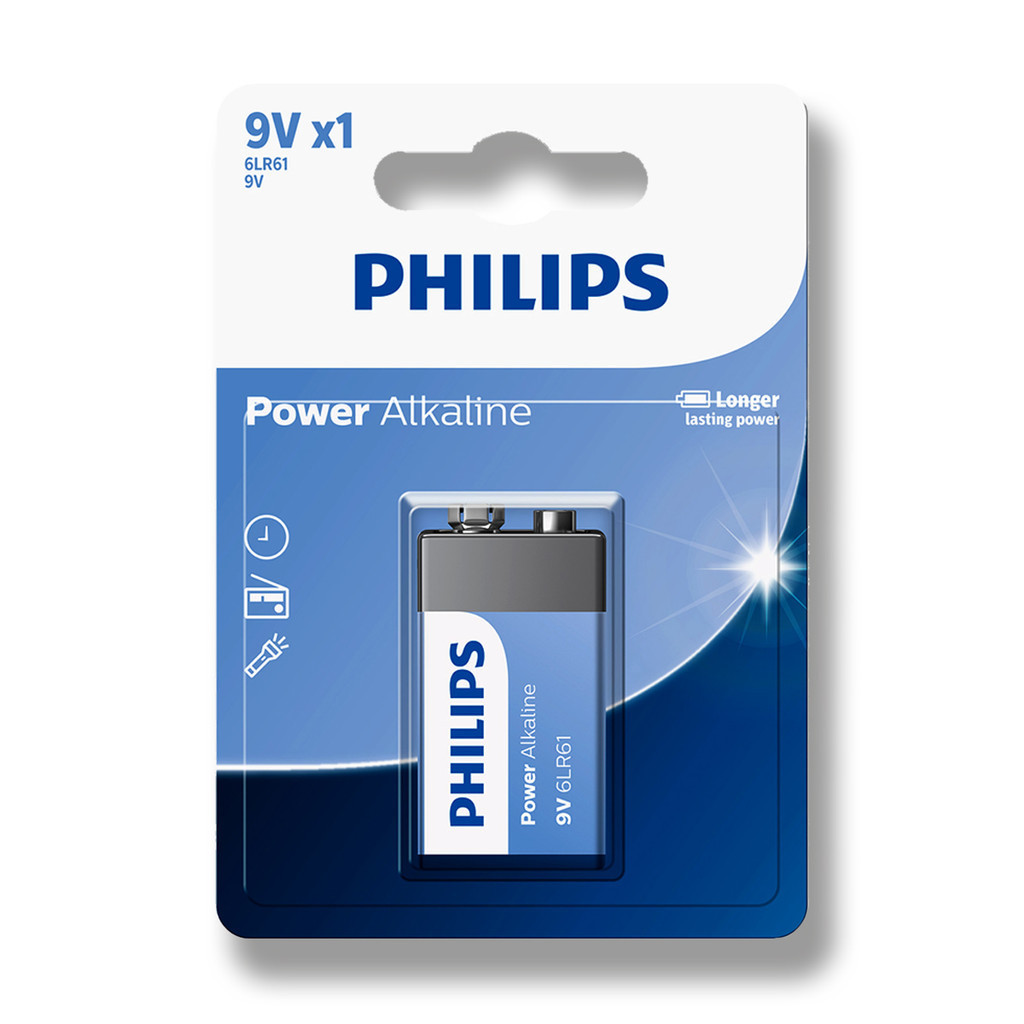 Pilha Alcalina 9V Philips Bateria 9 Volts 6LR61 6F