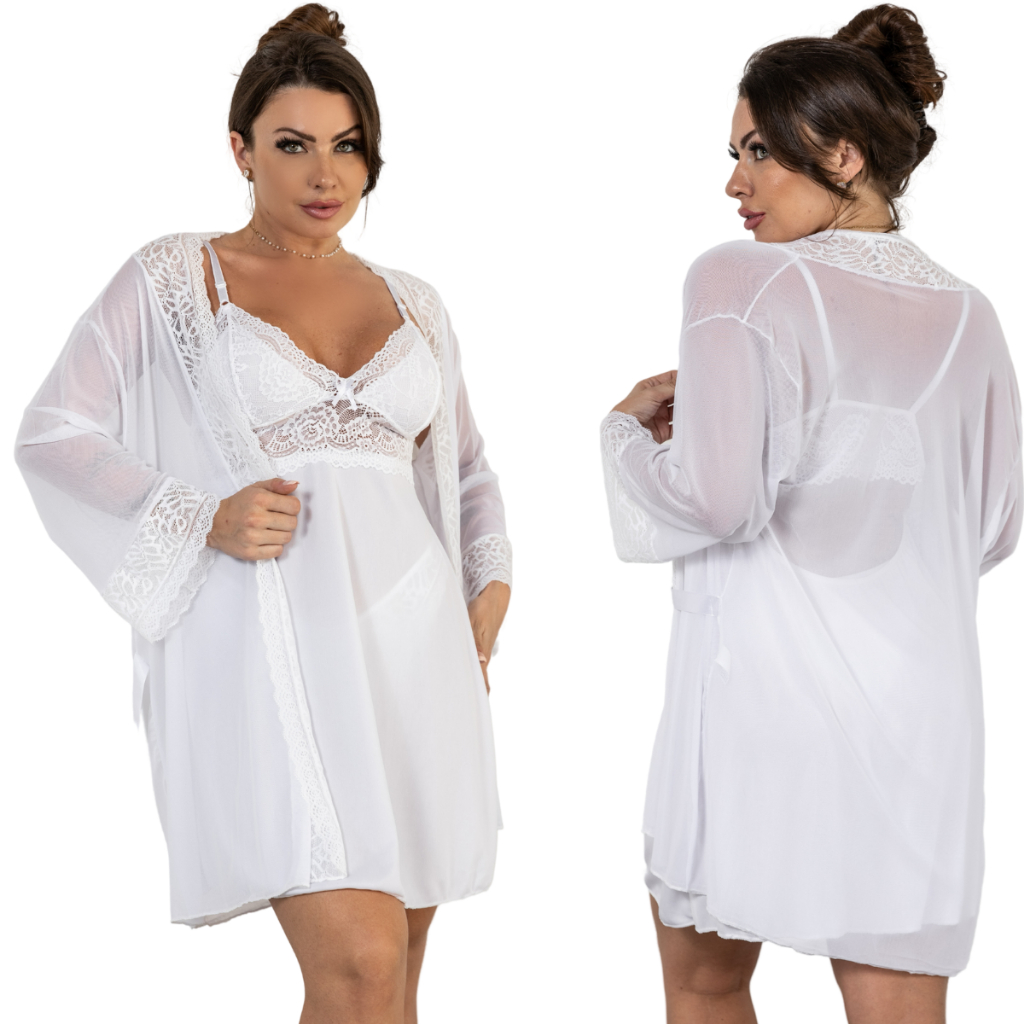 Kit Noiva Lua de Mel com 1 camisola e 1 robe luxo