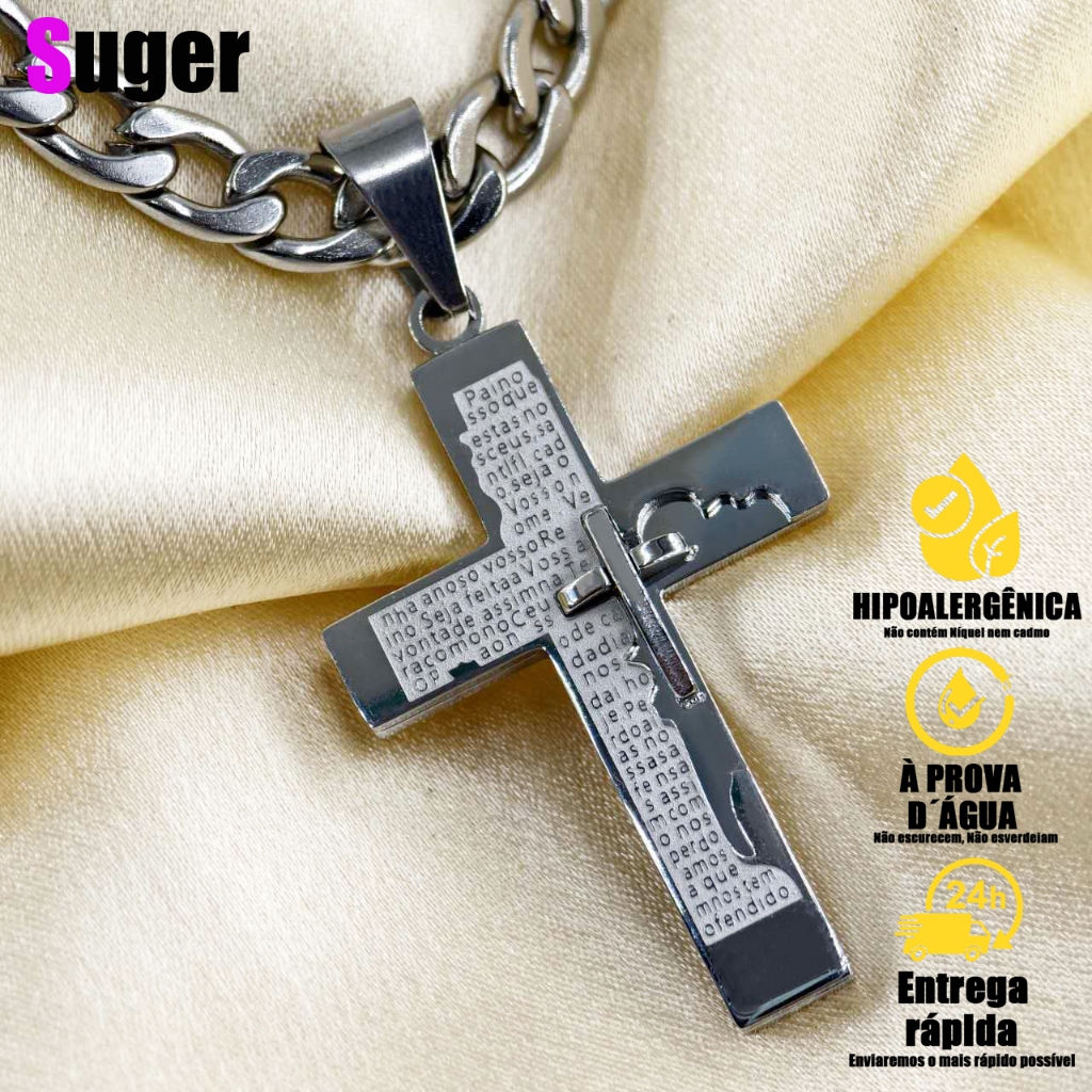 Colar De Corrente Crucifixo Masculino Pingente Cru