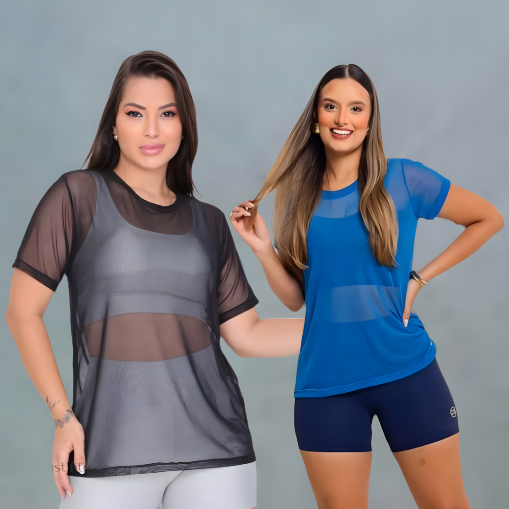 Kit Com 2 Blusas Transparente De Tule Academia Fit