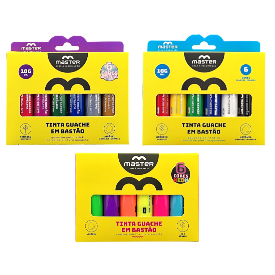 Tinta Guache em BASTÃO 6 Cores NEON – METÁ