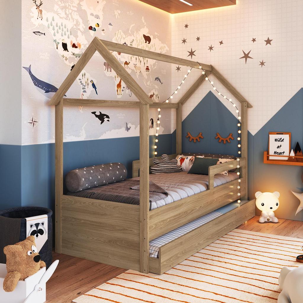 Cama Infantil Montessoriana Bicama Casinha Solteir