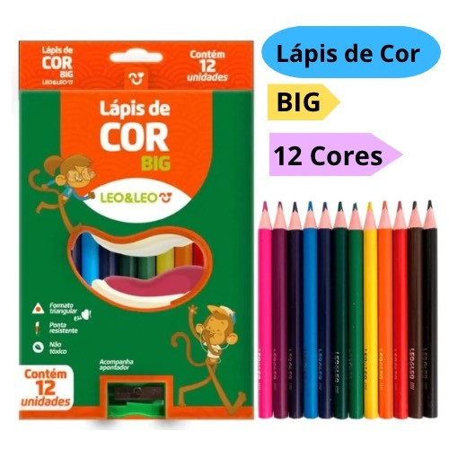 Lápis de Cor 12 Cores Big Jumbo 15cm Grande Com A