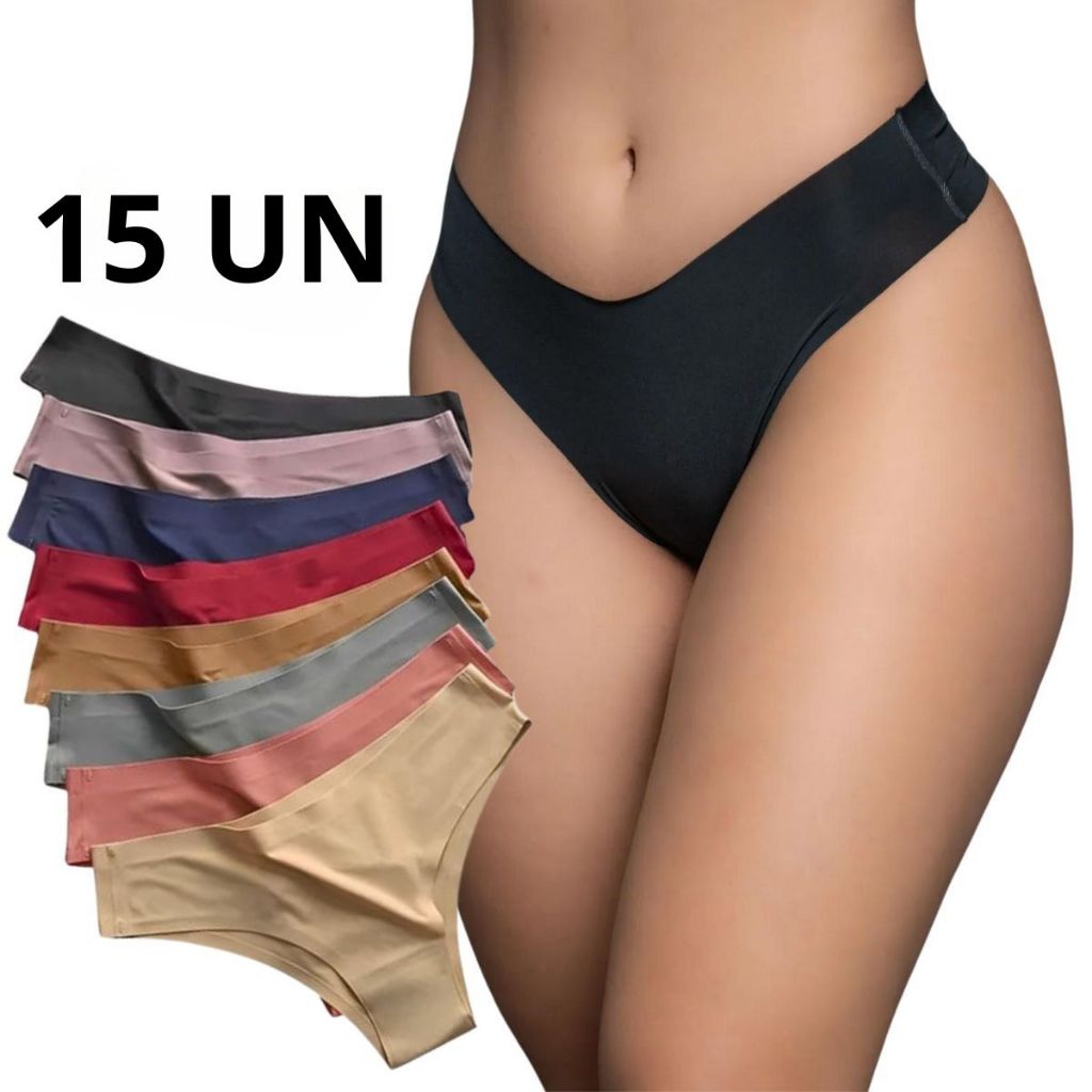 15 Calcinhas Sem Costura Tanga Forro 100% Algodão