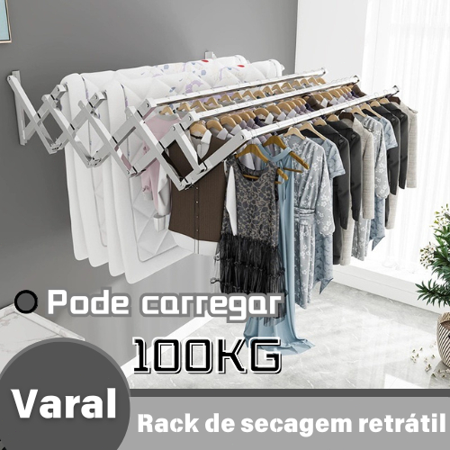 Varal Roupa Parede Sanfonado inoxidável Retrátil