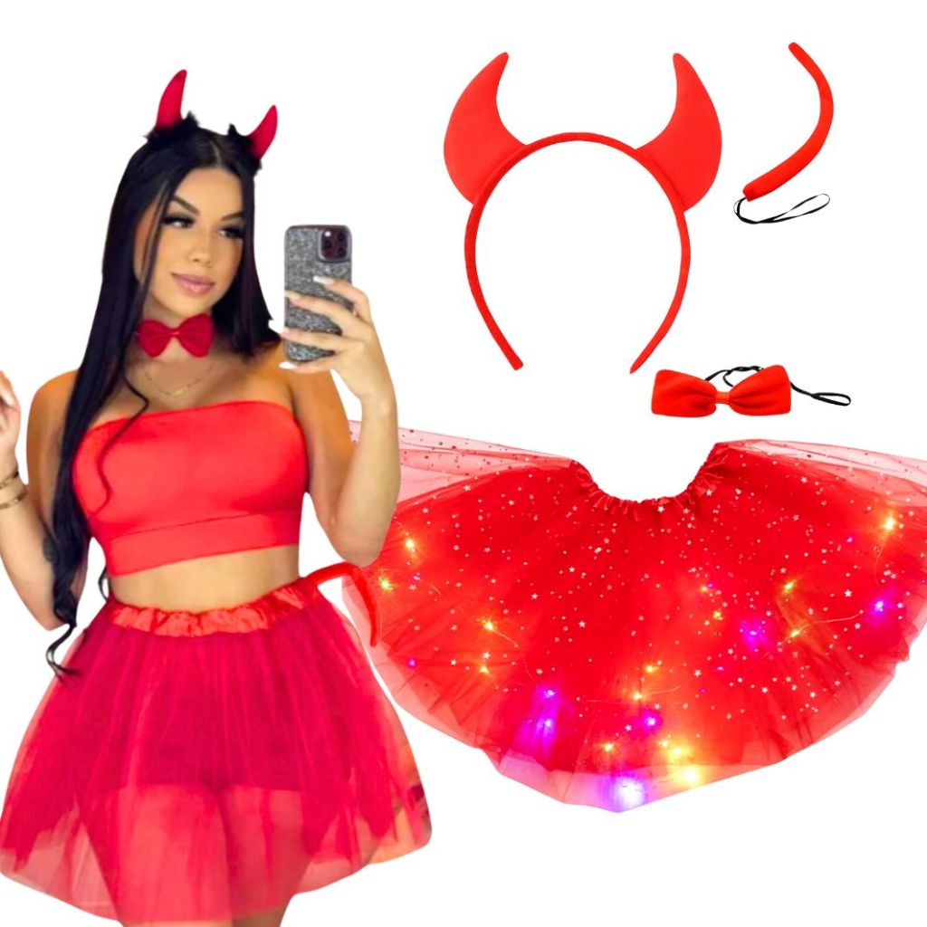 Fantasia Diabinho Capetinha com LED Carnaval- Saia