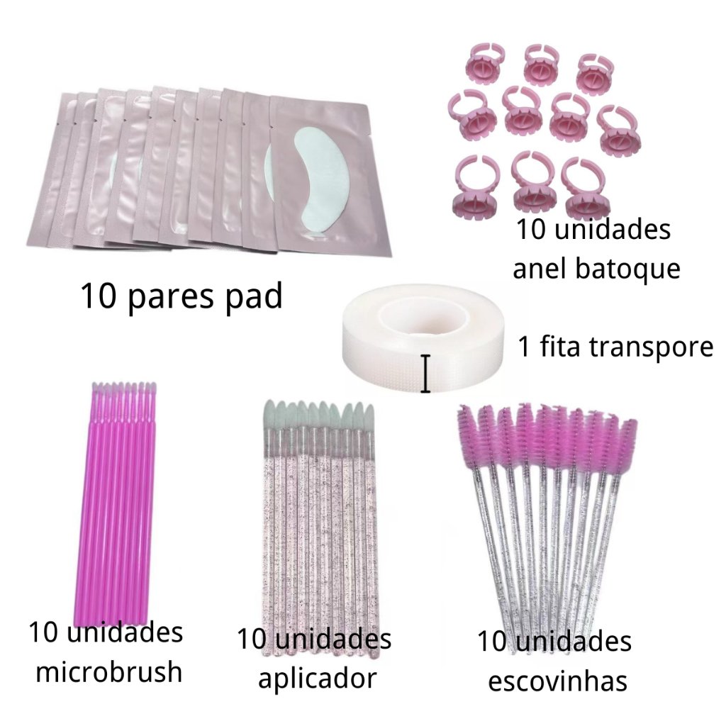 Kit Alongamento De Cilios 10 Escovinhas + 10 Miceo