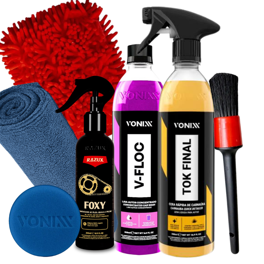 Kit Lavagem Moto Vonixx Shampoo Desengraxante Cera